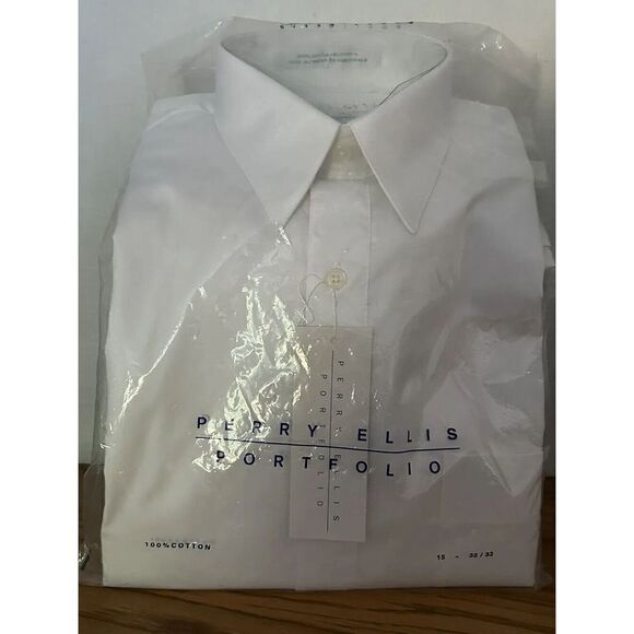 Perry Ellis Portfolio Button Up White Shirt 100% Cotton 15 32/33 - Picture 1 of 4